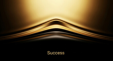 Abstract graphic design of gold and black wavy lines with the word 'Success' on a dark background, conveying a sense of achievement with warm, glowing tones.