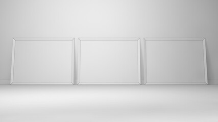 Display Of Unadorned Art Holders, Scene Showcasing Three Plain Frames Resting On Polished Surface