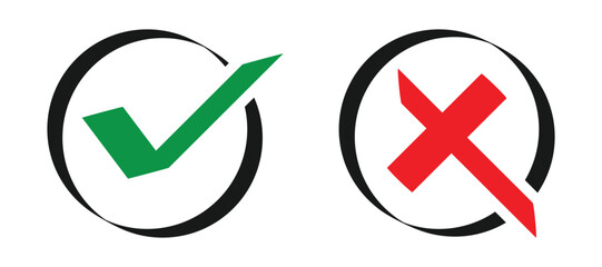 Tick and cross icon. Check mark and x button made with brush stroke. Transparent vector illustration © PixN