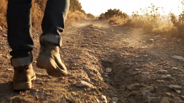 Person Walking on Rocky Dirt Path.