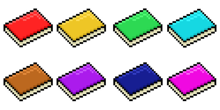 A collection of pixel art, eight books in different colors, use them in your pixel games, perfect for use as items in mystery books, also suitable as icons or stickers.