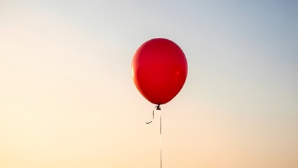 Fototapeta premium A solitary red balloon floats upward toward the soft evening sky