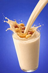 Creamy Nut Milk Splash with Blue Background