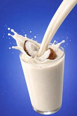 Coconut Milk Splash with Blue Background