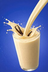 Vanilla Milkshake Splash with Blue Background