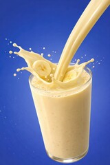 Banana Smoothie Splash with Blue Background