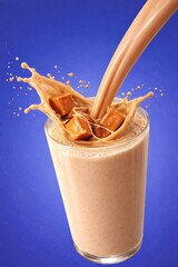 Caramel Milkshake Splash with Blue Background