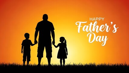 Heartwarming family silhouette on a happy father's day background with sunset