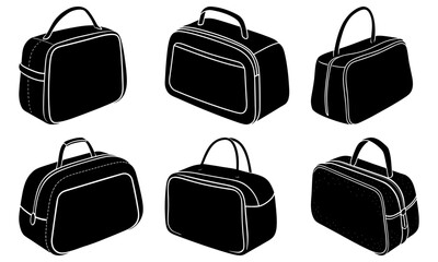 Six Black Travel Bags with Handles on White Background luggage