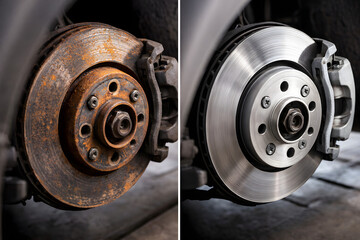 Car Brake Disc Before and After Cleaning, Rust Removal Comparison