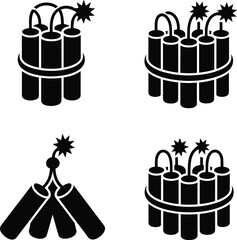 Cartoon Bomb Explosive Icon Set Vector Illustration Detonation and Firecracker Symbols