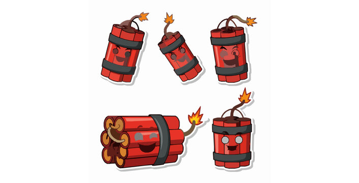 Funny cartoon dynamite sticker vector illustration set