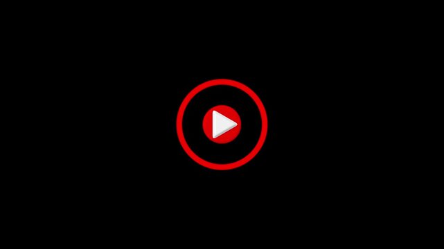 Play button icon animation on circle . Video play button icon concept. 4K black background visuals