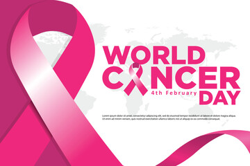 World Cancer Day concept. Flat design background and ribbon. For Poster or Banner Design for World Cancer Day 4 February. Vector illustration