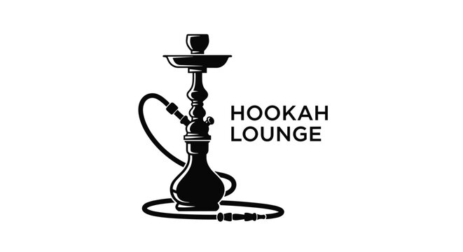 Minimalist black and white logo for a hookah lounge featuring a stylized hookah silhouette and bold sans-serif text on white.