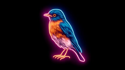 Fototapeta premium Vibrant Neon Bluebird with Fiery Orange and Pink Glow bc6b94a3c78b bfcd Photo