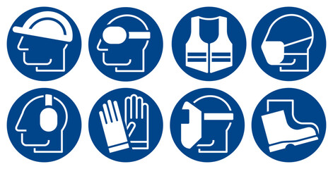 Mandatory sign set, Protective workwear icons, Safety work equipment and protective clothing, Construction safety labels