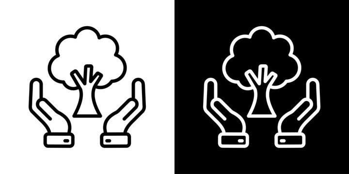 Tree Care Icon Of Line Black And White Style