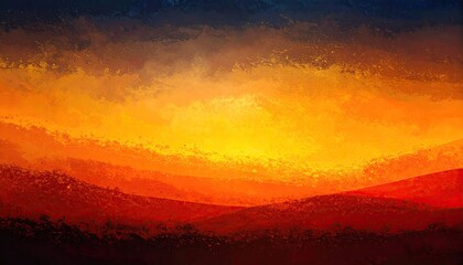 Fototapeta premium Impressionistic fiery sunset over rolling, dark hills