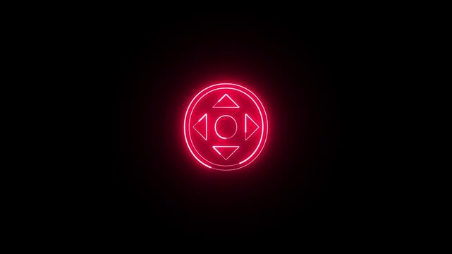 Neon Bright circular game controller icon with symbols on black background gaming joystick. game, gaming, gamer, controller, joystick, gamepad.