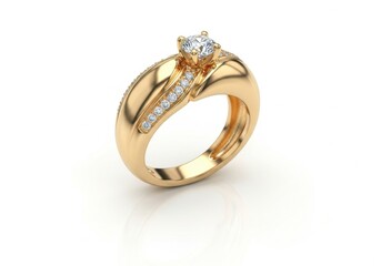 Elegant gold ring with diamonds isolated on white background