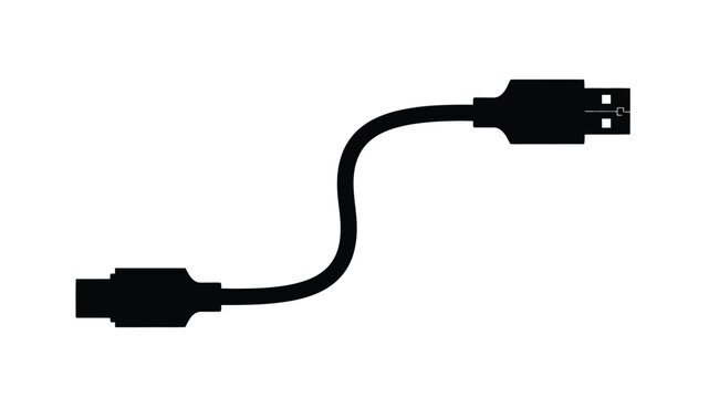 a black usb cable outline against a white background simple silhouette