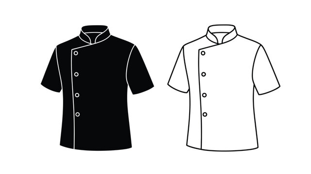 a black and white illustration of a chef s jacket design simple silhouette