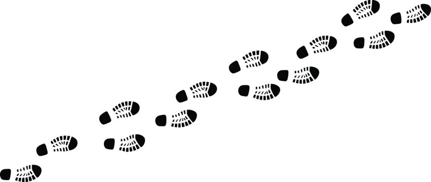 Footprints leading upward on white background