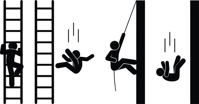 Climbing ladder and falling off, risky activity illustration