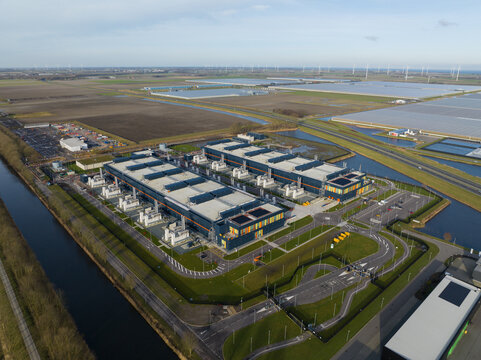 Aerial view of data center campus in middenmeer netherlands