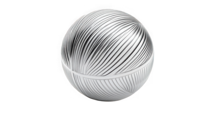 A sleek, modern, silver sphere with intricate line designs against a black background