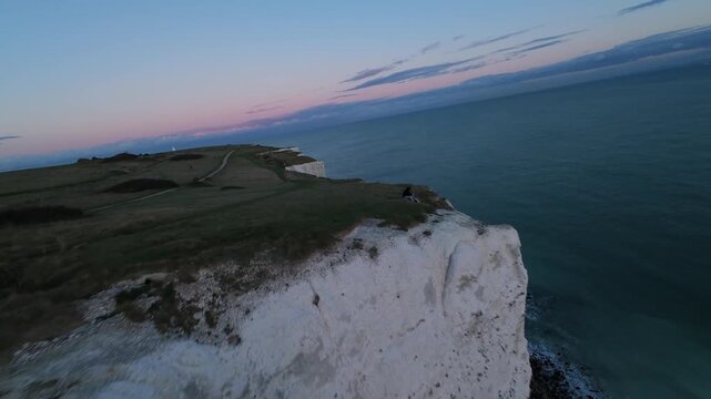 Aerial view of white cliffs of dover at sunset