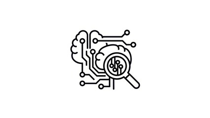 Artificial Intelligence Brain Circuit Magnified by Magnifying Glass Icon