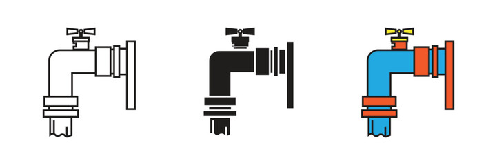 Industrial Faucet vector icon. High quality vector icon of industrial faucet valve and water tap for plumbing and engineering designs.