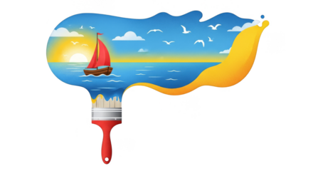 Creative Paintbrush Painting Vibrant Seascape Sunset