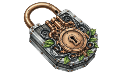 Ornate Steampunk Padlock With Gears And Botanical Elements