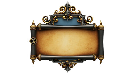 Ornate Fantasy Scroll Banner Frame With Gear Icon