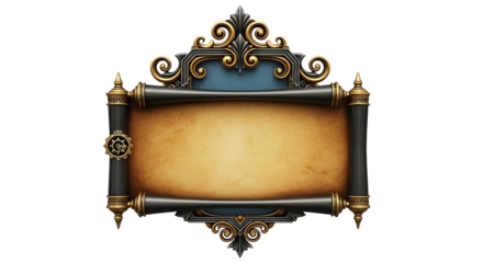 Ornate Fantasy Scroll Banner Frame With Gear Icon
