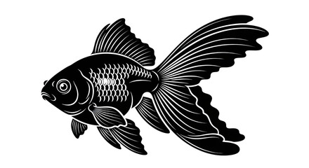 Stylized Goldfish Outline Illustration On Black Background