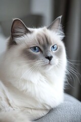 Obraz premium Elegant Himalayan Cat Portrait with Striking Blue Eyes, Luxurious Fur, and a Calm Expression.