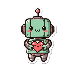 Cute robot holding heart with blush cheeks in modern illustration