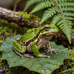 Obraz premium Lone, green frog in a serene setting