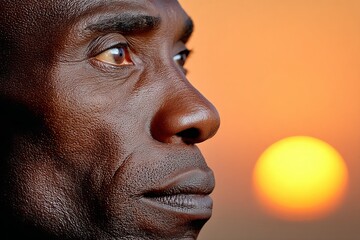 Obraz premium Contemplative African Man Silhouette at Dawn, Embracing Hope and Culture, Strong Mind and Spirit