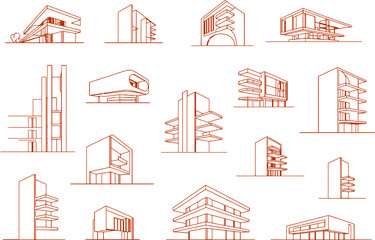 Obraz premium Minimalist Line Art of Modern Building Architectures Architectural drawing CAD design