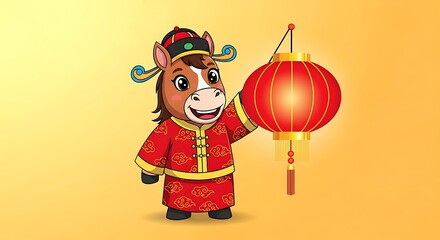 Chinese New Year Horse Character with Lantern.