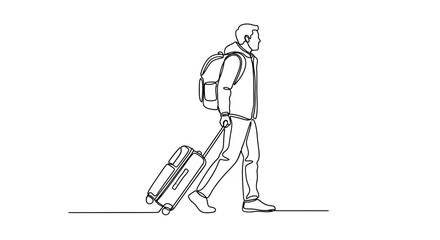 Obraz premium Man with Backpack and Suitcase Walking.