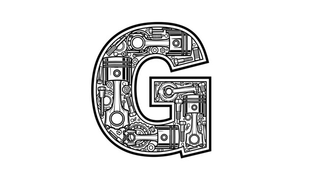 G Letter Engine Parts - Mechanical Alphabet Industrial Font.