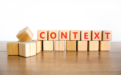 Context symbol. Concept word Context on beautiful wooden blocks. Beautiful wooden table white...