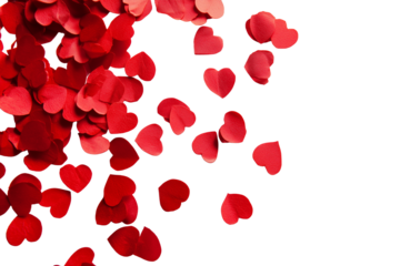 Scattered red hearts isolated on transparent background