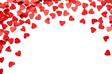 Red hearts falling frame isolated on transparent background